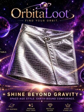 AQUA Sz L Metallic Silver Faux Croc Mini Skirt Y2K Clubbing Spacecore NWT